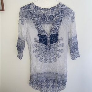 H&M L.O.G.G. Blue and White Paisley Bohemian Longsleeve Swim Cover-up